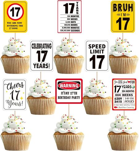 Rsstarxi 40 Pack 17th Birthday Cupcake Toppers Cheers to 17 Years Out Single Digits Cupcake Picks Bruh I'm 17 Speed Limit 17 It's My 17th Birthday Cake Decorations for Boys Girls Birthday Party Decors in Saudi Arabia