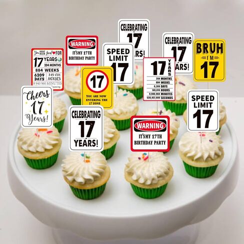 Rsstarxi 40 Pack 17th Birthday Cupcake Toppers Cheers to 17 Years Out Single Digits Cupcake Picks Bruh I'm 17 Speed Limit 17 It's My 17th Birthday Cake Decorations for Boys Girls Birthday Party Decors in Saudi Arabia