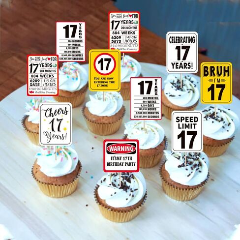 Rsstarxi 40 Pack 17th Birthday Cupcake Toppers Cheers to 17 Years Out Single Digits Cupcake Picks Bruh I'm 17 Speed Limit 17 It's My 17th Birthday Cake Decorations for Boys Girls Birthday Party Decors in Saudi Arabia