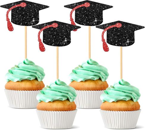 Leinuosen 100 PCS 2025 Capcake Cupcake Topcake Toppers Glitr Glitter تهانينا Capcake Capcake مع شرابات لفئة 2025 لوازم كعكة الحفلات العليا (شرابة أرجوانية) in Kuwait
