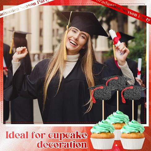 Leinuosen 100 PCS 2025 Capcake Cupcake Topcake Toppers Glitr Glitter تهانينا Capcake Capcake مع شرابات لفئة 2025 لوازم كعكة الحفلات العليا (شرابة أرجوانية) in Kuwait