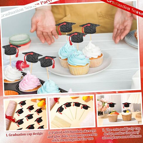 Leinuosen 100 PCS 2025 Capcake Cupcake Topcake Toppers Glitr Glitter تهانينا Capcake Capcake مع شرابات لفئة 2025 لوازم كعكة الحفلات العليا (شرابة أرجوانية) in Kuwait