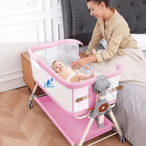 Baby Bassinet,Rocking Bassinet with Waterproof Sheets,3 in 1 Baby Bassinets Bedside Sleeper,6 Height Adjustable Bedside Bassinet for Newborn(Grey) in Saudi Arabia