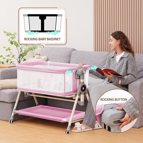 Baby Bassinet,Rocking Bassinet with Waterproof Sheets,3 in 1 Baby Bassinets Bedside Sleeper,6 Height Adjustable Bedside Bassinet for Newborn(Grey) in Saudi Arabia
