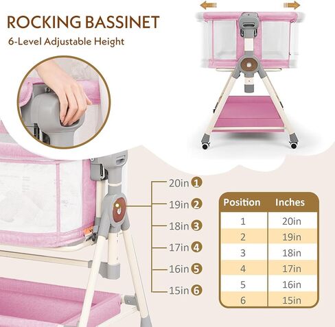 Baby Bassinet,Rocking Bassinet with Waterproof Sheets,3 in 1 Baby Bassinets Bedside Sleeper,6 Height Adjustable Bedside Bassinet for Newborn(Grey) in Saudi Arabia