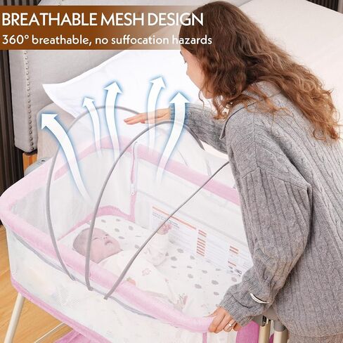 Baby Bassinet,Rocking Bassinet with Waterproof Sheets,3 in 1 Baby Bassinets Bedside Sleeper,6 Height Adjustable Bedside Bassinet for Newborn(Grey) in Saudi Arabia