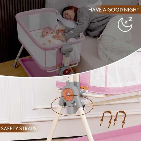Baby Bassinet,Rocking Bassinet with Waterproof Sheets,3 in 1 Baby Bassinets Bedside Sleeper,6 Height Adjustable Bedside Bassinet for Newborn(Grey) in Saudi Arabia