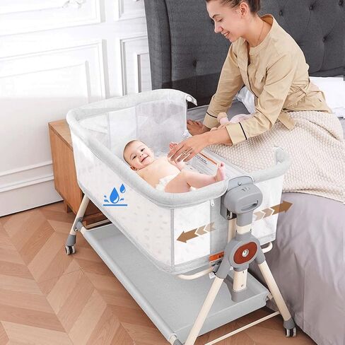 Baby Bassinet,Rocking Bassinet with Waterproof Sheets,3 in 1 Baby Bassinets Bedside Sleeper,6 Height Adjustable Bedside Bassinet for Newborn(Grey) in Saudi Arabia