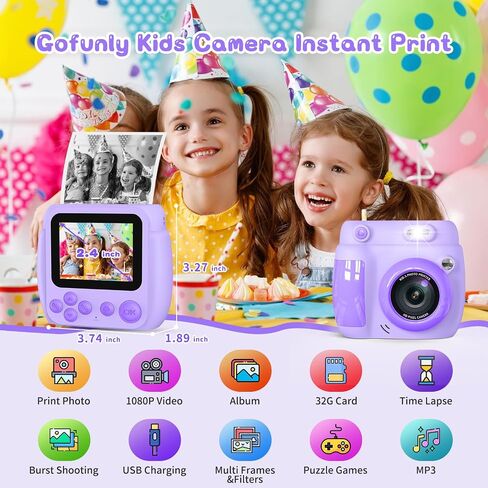 Kids Camera Instant Print, Birthday Gifts for Girls Boys with 3 Rolls Print Paper & 32GB Card, 48MP Toddler Digital Camera 1080P HD Video Toys Camera for Kids 3-12, Blue in Kuwait