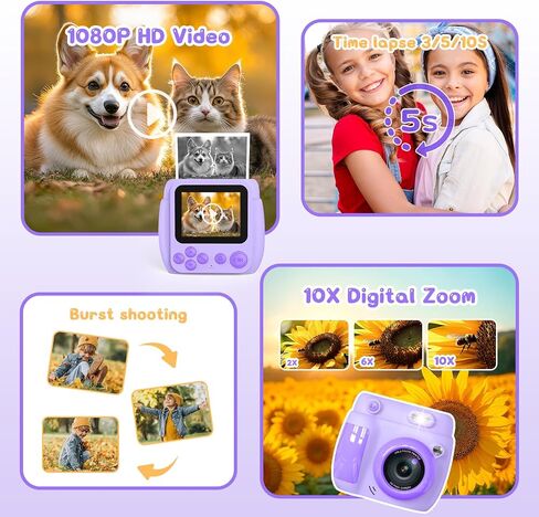 Kids Camera Instant Print, Birthday Gifts for Girls Boys with 3 Rolls Print Paper & 32GB Card, 48MP Toddler Digital Camera 1080P HD Video Toys Camera for Kids 3-12, Blue in Kuwait