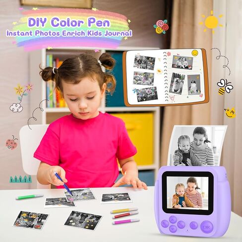 Kids Camera Instant Print, Birthday Gifts for Girls Boys with 3 Rolls Print Paper & 32GB Card, 48MP Toddler Digital Camera 1080P HD Video Toys Camera for Kids 3-12, Blue in Kuwait