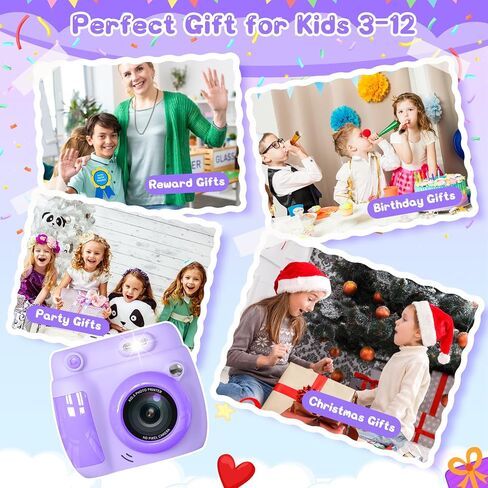 Kids Camera Instant Print, Birthday Gifts for Girls Boys with 3 Rolls Print Paper & 32GB Card, 48MP Toddler Digital Camera 1080P HD Video Toys Camera for Kids 3-12, Blue in Kuwait