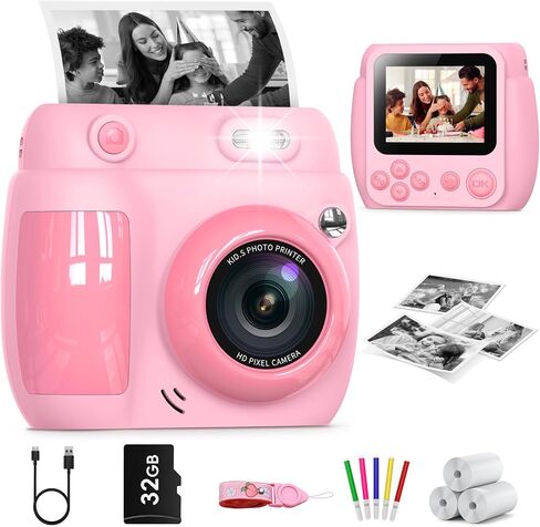 Kids Camera Instant Print, Birthday Gifts for Girls Boys with 3 Rolls Print Paper & 32GB Card, 48MP Toddler Digital Camera 1080P HD Video Toys Camera for Kids 3-12, Blue in Kuwait