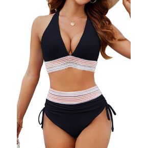 BMJL Womens High Waisted Bikini Sets Tummy Control Swimsuits Sexy V Neck Two Piece Bathing Suits 2024