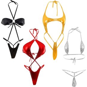 Zhanmai 4 Pcs Womens G String Thong Bikini Bikini Women's Exotic Lingerie Sets Swimwear Beachwear Swimsuit for Summer