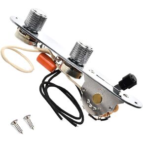 Fully Loaded Control Plate for 6 String Electric Guitars with Humbucker Pickups, Wired 3-way Blade Switch 500k Large Poentiometers 0.022uF Orange Capacitor, Knurled Controls Knobs, Chrome