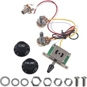 1Set Yootones Guitar Wiring Harness Set,Prewired 500K Pots 3 Way Switch Wiring Harness Kit with 6.35 Output/Black Knobs Compatible with Electric Guitar