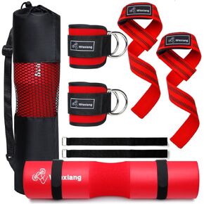 8Pcs Barbell Pad Set for Squat, 1Hip thrust pad, 2 Lifting Straps, 2 Ankle Strap For Cable Machine, 2 Squat Pad Safety Straps and Carry Bag, Gym accessories for women