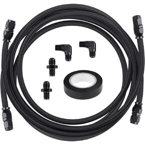 WATERWICH 6AN Transmission Cooling Line Kit Compatible with 4L60 3L80 700R4 TH350 TH400 CBC350, 7FT PTFE Nylon Braided Stainless Steel Line Black, 2Pc