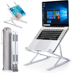 HOMELUX THEORY Foldable Laptop Stand for Desk Adjustable Height, Portable Riser for Travel, Aluminum Computer Support and Holder Compatible for MacBook and Devices 15.6" up (Gray)