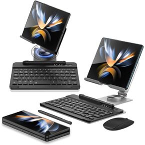 SHIEID Galaxy Z Fold 4 Stand, 360°Rotate POS Tablet Stand, Zip Pull Out, Lntegrated Folding Design Set [Folding Bracket/Keyboard/Mouse/Capacitor Pen] Stand Fits Galaxy Z Fold5/Fold4/Fold3, Black