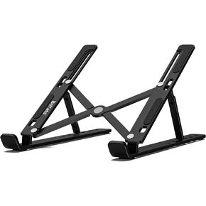 BoYata Laptop Stand, Portable Laptop Holder Computer Stand for Desk, Aluminum Foldable Laptop Riser with 6 Levels Height Adjustment, Compatible with MacBook, HP, Lenovo, Dell, 10-15.6" Laptops (Black)