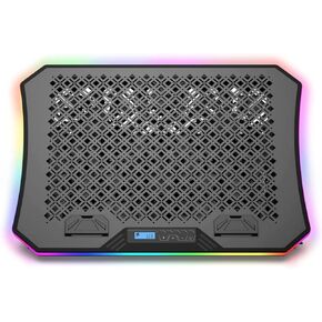 لوحة تبريد الكمبيوتر المحمول USB المريحة من Aluratek مع مصابيح RGB (10 أنماط)، 3 مراوح هادئة، هاتف ذكي، محمول، ارتفاع قابل للتعديل، يدعم أجهزة كمبيوتر محمولة تصل إلى 19 بوصة (ACPRGB01F)، أسود in Kuwait