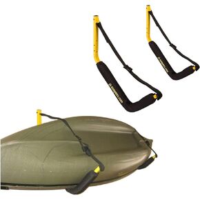 Suspenz Kayak Storage Rack, Big EZ Padded Wall Hangers/Hooks for Kayaks and Canoes, Indoor & Outdoor Wall Mounts, Powder-Coated Steel with Foam Pads & Safety Straps, Holds up to 150 lbs (12-2499)