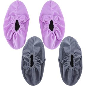 BESPORTBLE 2 Pairs Bowling Shoe Covers, Boot Covers, Shoe Covers Reusable, Non-Slip Shoe Protector Covers for Bowling Adults Purple,Grey