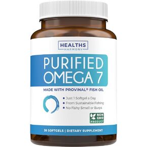 Purified Omega 7 Softgels (3 Month Supply) More Omega 7 & Less Palmitic Acid Than Sea Buckthorn Oil - Provinal Sustainable Peruvian Anchovy Fish Oil Supplement - Non-GMO & Gluten Free - 90 Capsules