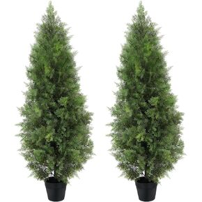 Two Artificial Cedar Topiary Trees 4FT Tall,Fake Topiary Outdoor Plants in Pot, UV Rated Plant for The Front Door,Christmas Decor,Garden Decor (4FT-New) in Kuwait