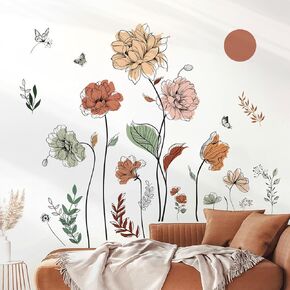 decalmile Boho Flower Wall Decals Floral Plants Grass Wall Stickers Living Room Bedroom Nursery Wall Decor