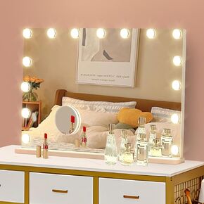Hollywood Vanity Mirror with Lights, 15 Replaceable Bulbs，3 Color Lights，Make Up Lighted Mirror, Aluminum Metal Frame,USB Charging Port（23" x 18"）