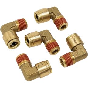Mytee Products (5 Pack) DOT Brass Push to Connect Fitting Elbow - 1/2" Tube OD x 1/2" NPT Air Brake Line Fittings - 90 Degree Male Quick Fitting Connectors - for Nylon Air Line Brake Tube