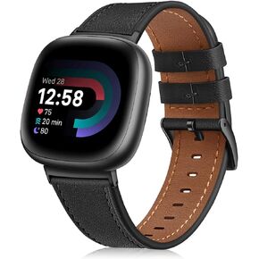 Fintie Bands Compatible with Fitbit Versa 4 / Fitbit Versa 3 / Sense 2 / Fitbit Sense, Genuine Leather Band Replacement Accessories Strap Wristband