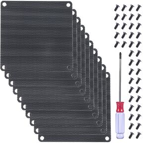 120mm x 120mm Fan Dust Filter, 120mm PVC Black PC Cooler Dustproof Case Cover Computer Mesh, Fan Dustproof Case Cover for Computer Cooler Fan, Black, with Screws, Screwdriver (10 Pcs)