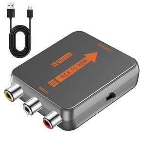 AV to HDMI Converter, Mini RCA to HDMI Converter, Composite CVBS Video Audio Converter Adapter for N64/PS2/ STB/VHS/VCR/DVD, Support PAL/NTSC,Grey