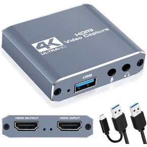 Capture Card 1080p 60fps, 4K HDMI Video Game Capture Card to USB/Type-C with Microphone & HDMI Loop-Out, Low Latency Record Broadcast Live Streaming Compatible with Nintendo Switch/PS4/PS5/Xbox One