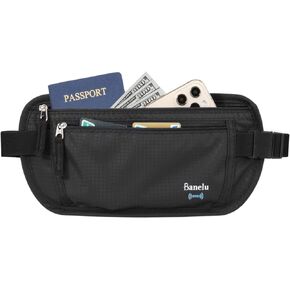 Travel Money Belt - Slim Passport Holder RFID Blocking Travel Pouch, Hidden Travel Wallet Fanny Pack Belt Bag - Black