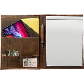 Leather Business Portfolio by Rustic Town | A4 Conference Folder Gift for Men & Women | Handmade Durable Leather Padfolio 3 + 1 Sleeves for Documents and Notepad