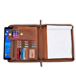 Jajmo Legacy Top Grain Leather Portfolio Business Padfolio Document Organizer with Writing Pad Resume Interview Professional Zipper Writing Notepad Folder for Men Women