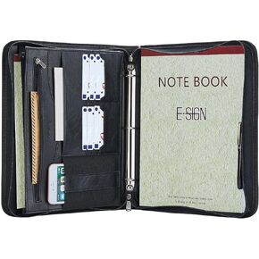 IVESIGN Leather Portfolio Notebook with Folder，Storage Clipboard with Cover for Legal Pad Holder Letter Size A4 Writing Pad for Business School Office Resume Conference Notepad Clip Boards(Black)