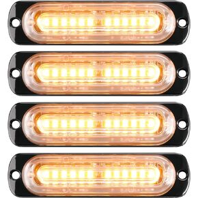 8 قطع 12 مصباح LED لشبكة الطوارئ القوية على السطح، شريط إضاءة وامض فائق النحافة للتحذير من المخاطر لرجال الإطفاء/البناء/الشرطة/الشاحنات/المركبات/السيارة/الطرق الوعرة ATV/SUV (العنبر/الأبيض)