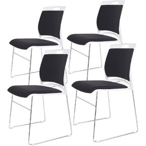 Stacking Chairs Set Black Armless Stackable Office Guest Chair with Padded Seat and Back,Waiting Room Reception Chair for Cafeteria,Library, Laboratory,Training Room (4 Pack)