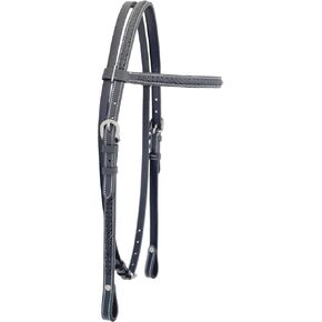Hand-Braided Black Leather Western Headstall Bridle with Straight Brow Band - Equestrian Horse Tack in Black Color in Kuwait