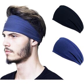 2 Pcs Sports Headband for Men Women,Workout Sweatbands for Running Cycling Yoga(Black and Blue)