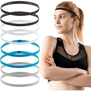 8Pcs Elastic Sports Headbands, Thin Athletic Head Bands Non Slip Workout Headbands Women Men Elastic Hair Band for Boy Girl Running Soccer Football