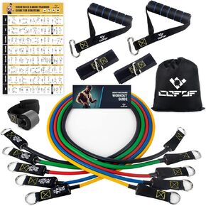 Resistance Bands Set with Yellow Handles, Exercise/Workout/Fitness Bands with Door Anchor, Legs Ankle Straps for Resistance Training，Physical Therapy，Home Gym Workout