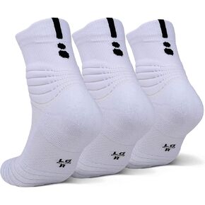 mens Thick Protective Sport Cushion Elite Basketball Compression Athletic Socks, 3 Pairs White, 6-13