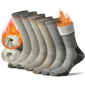 ACUSHLA Merino Wool Hiking Socks for Men & Women, Thick Warm Breathable Cushion Crew Socks Thermal Boot Socks, 3 Pairs